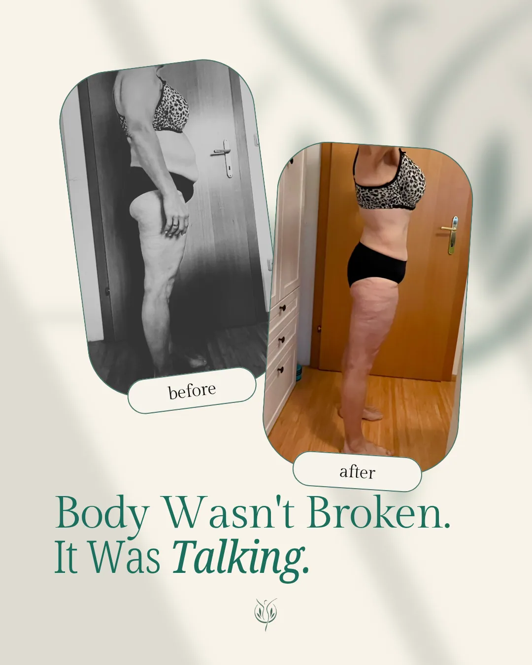 Client before and after. Body wasn't broken. It was talking.