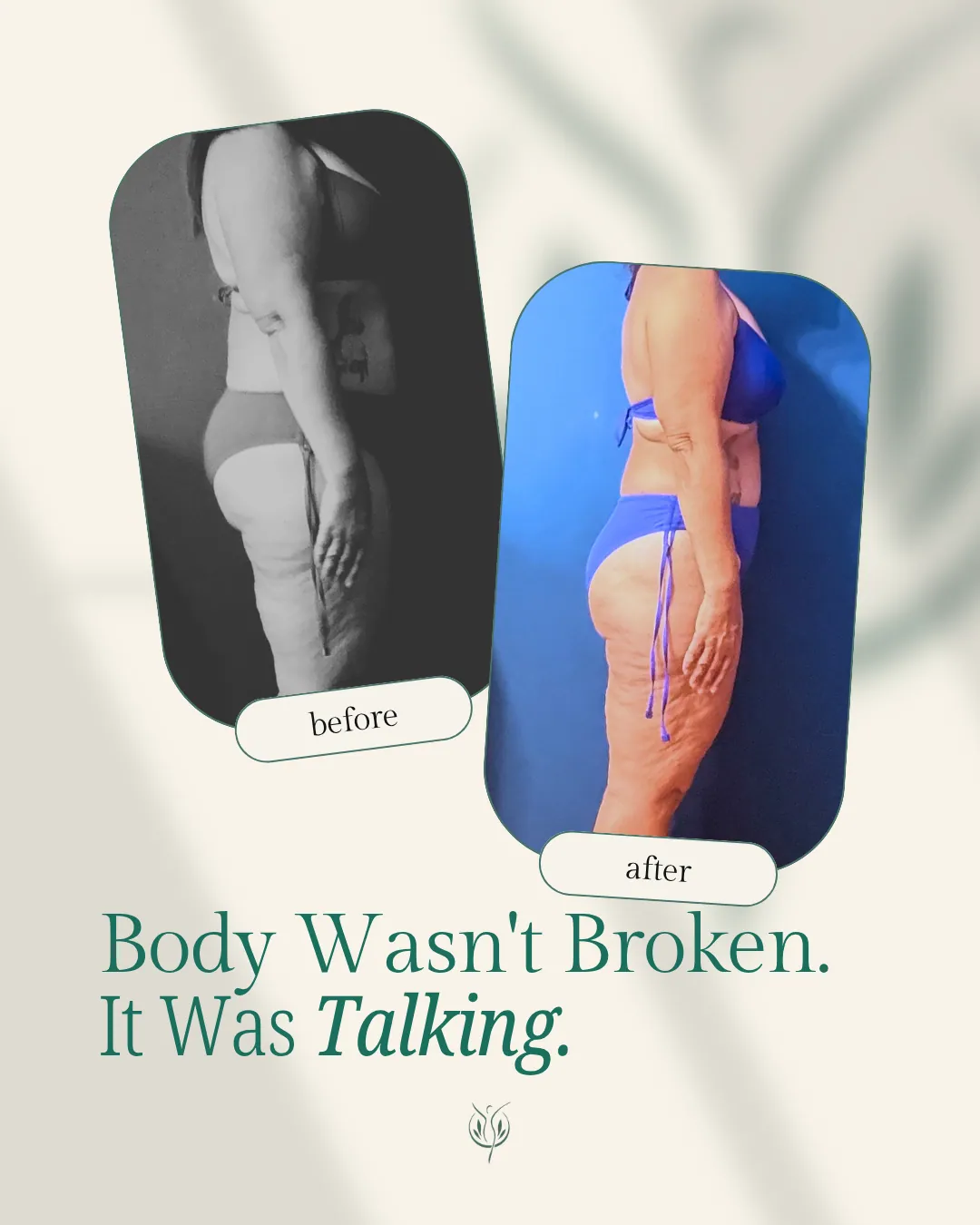 Client before and after. Body wasn't broken. It was talking.