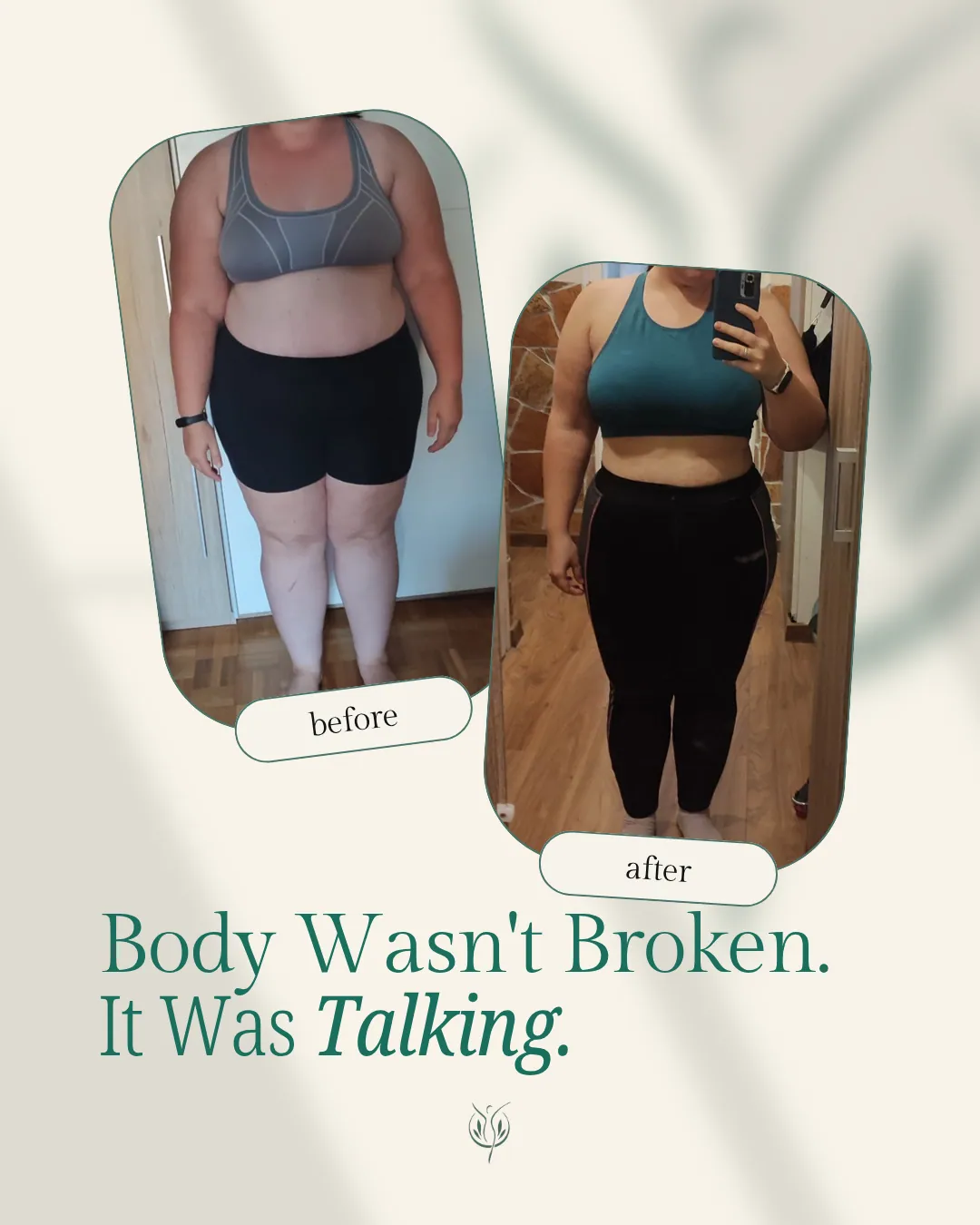 Client before and after. Body wasn't broken. It was talking.